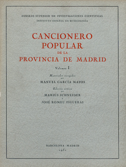 Cancionero popular de la provincia de Madrid. Volumen I