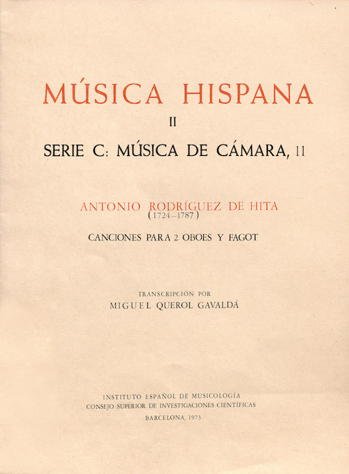 Antonio Rodríguez de Hita (1724-1787): Canciones para 2 oboes y fagot