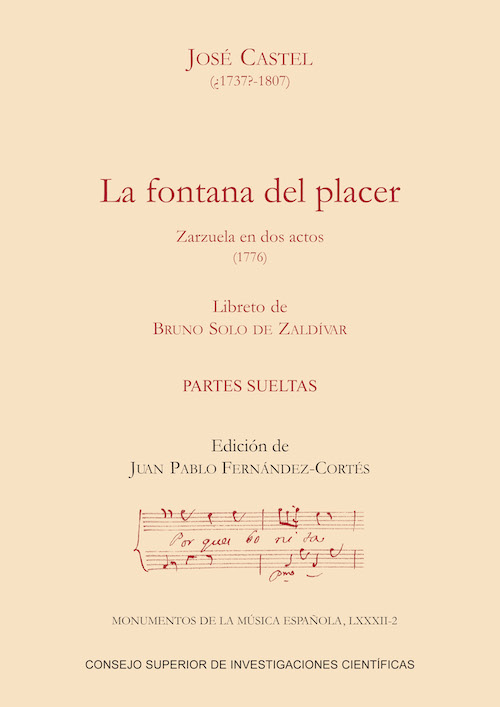 La fontana del placer. Zarzuela en dos actos (1776). Libreto de Bruno Solo de Zaldívar. Partes sueltas